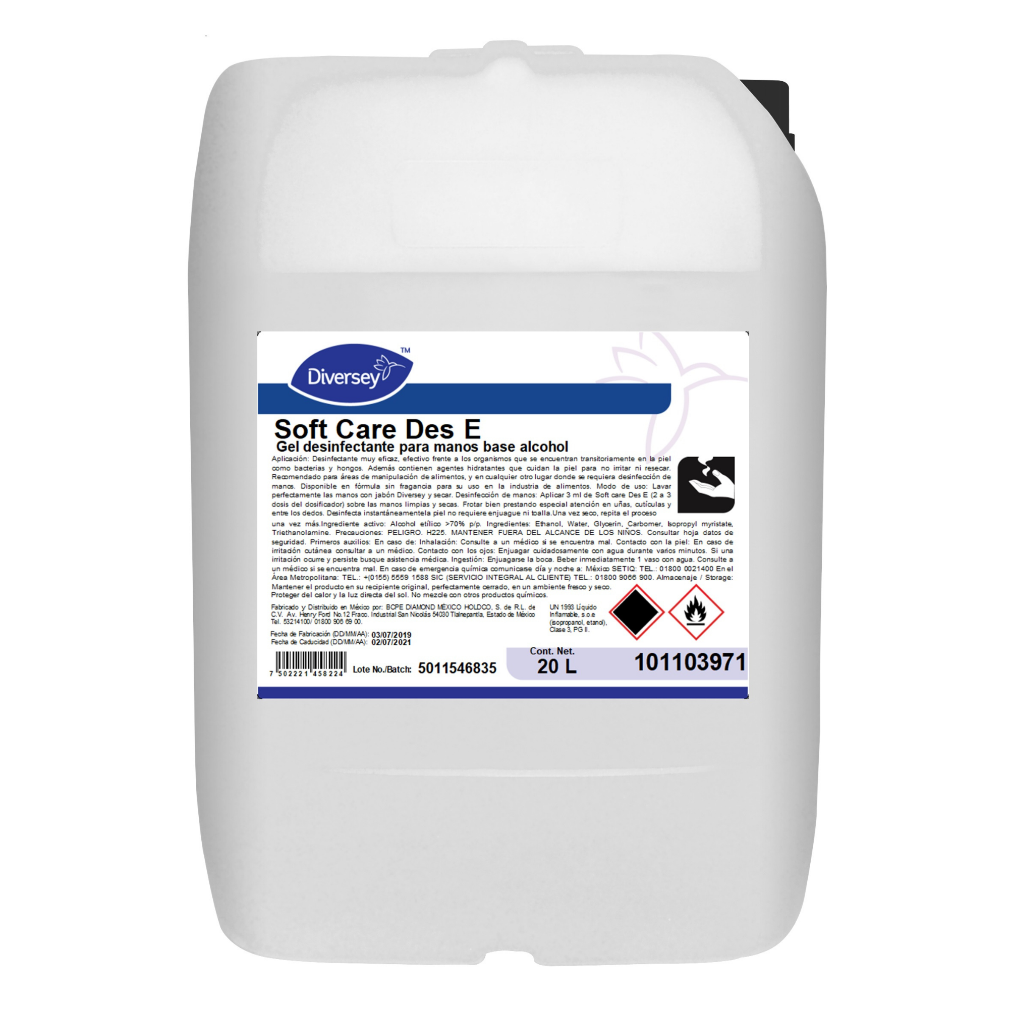Gel Desinfectante Soft Care Des E Diversey 101103971 — 20L