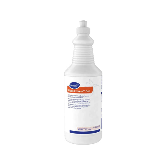 Botella de 946ml del removedor de manchas y chicles Citrus Express de Diversey.