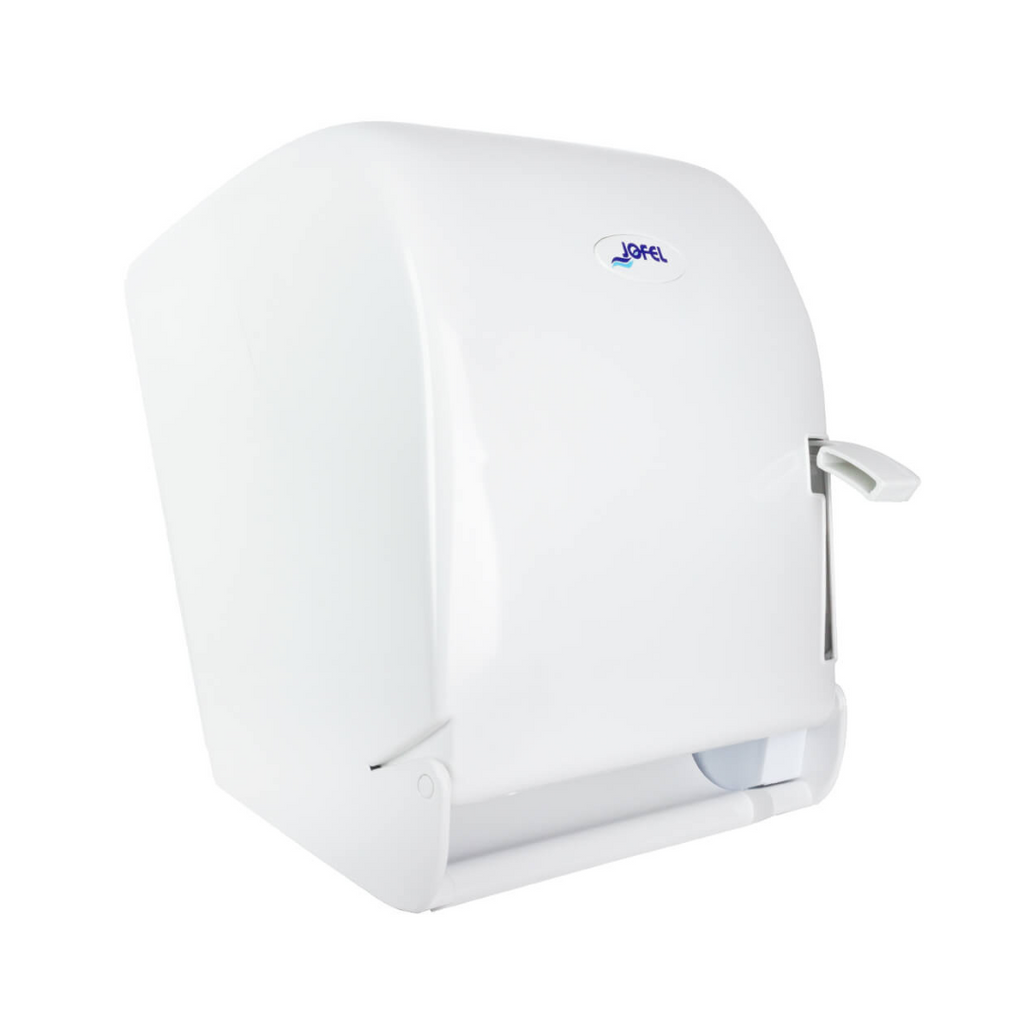 Dispensador de toalla en rollo con palanca Smart | Jofel AG10000 | Capacidad 180 m | Plástico ABS blanco.1