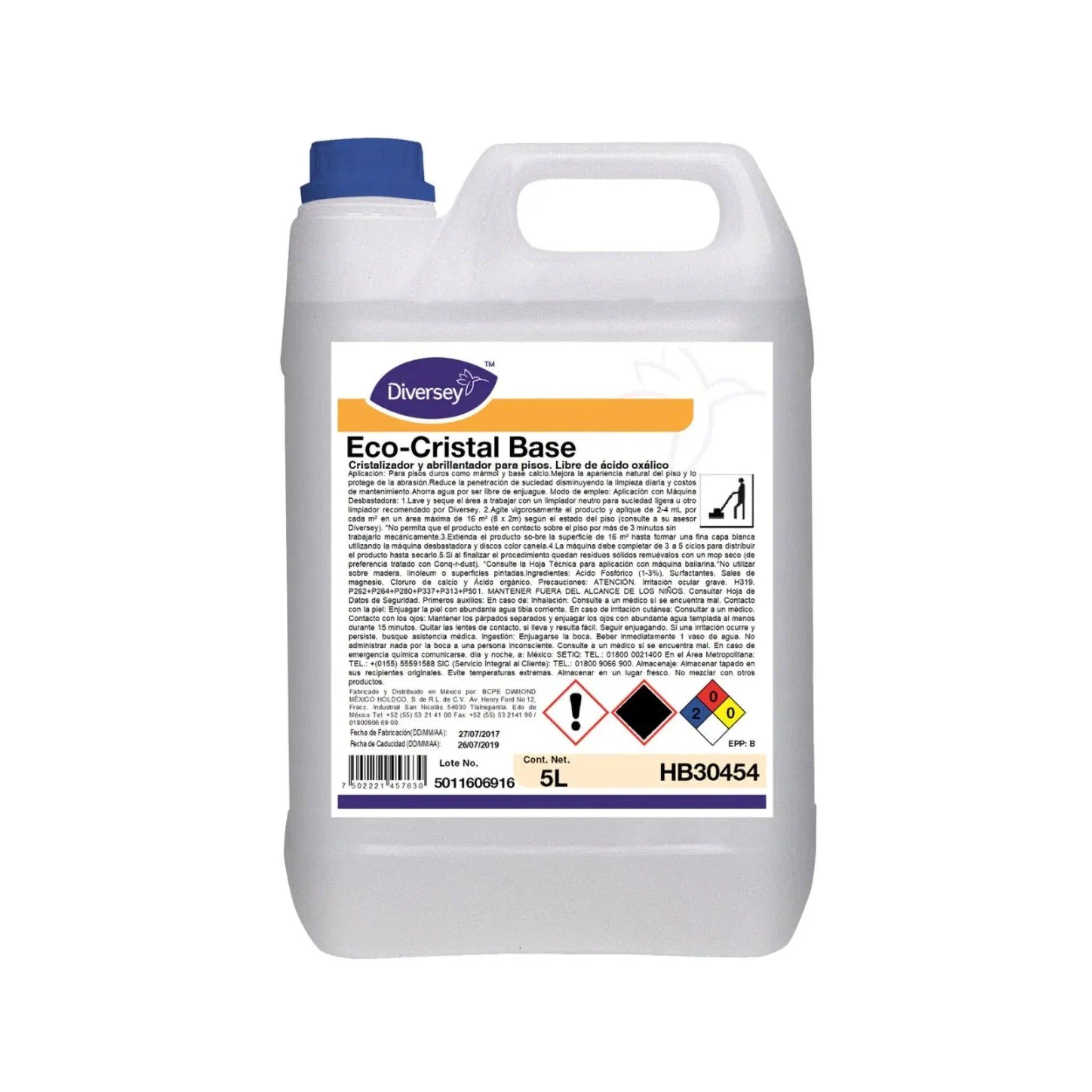 Envase del cristalizador para pisos de mármol Eco-Cristal Base de Diversey, presentación 2x5kg.