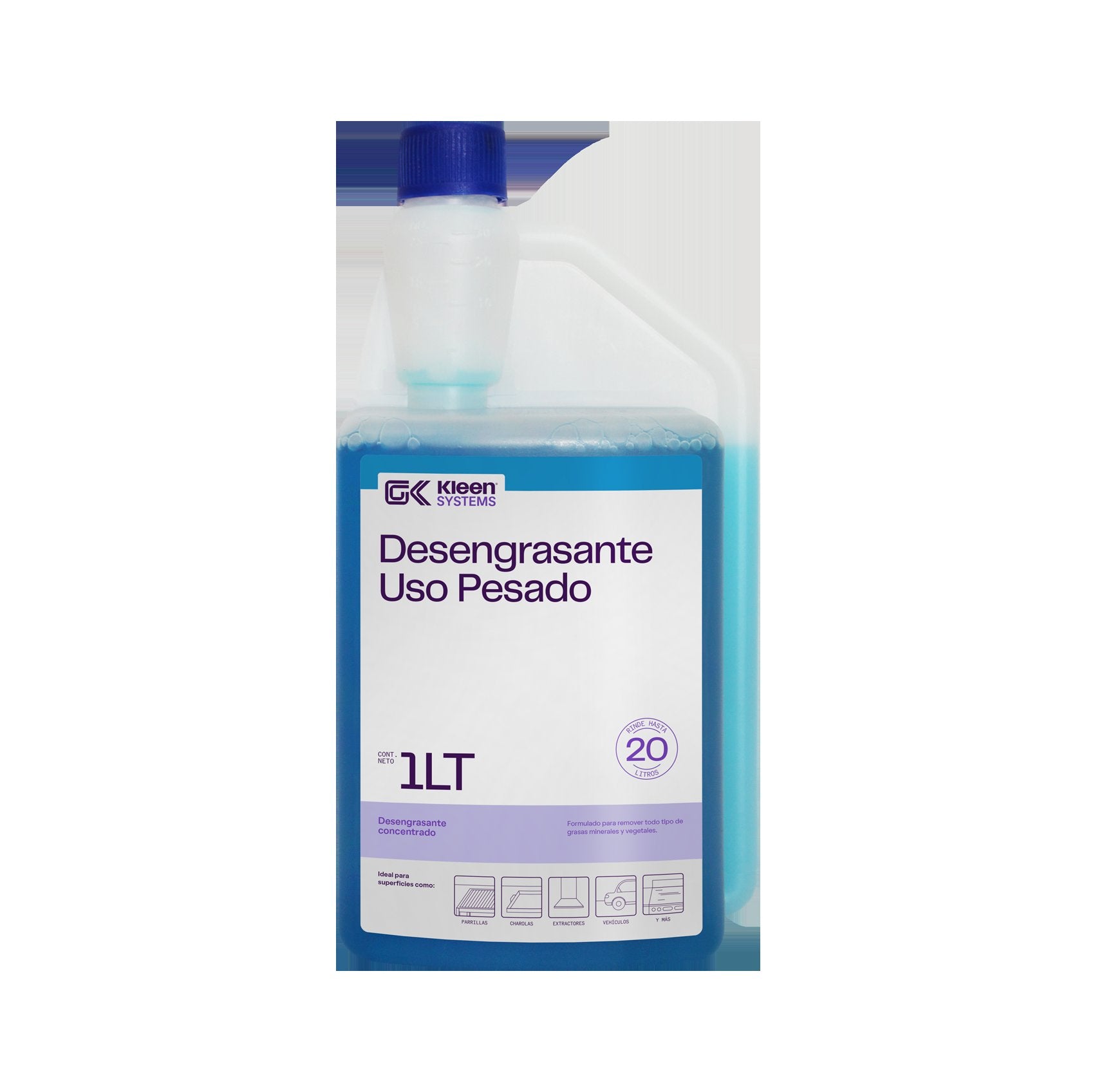 Desengrasante concentrado para todo tipo de grasas minerales y vegetales. Ideal para ser utilizado en: pisos, paredes, parillas, charolas de cocina, hornos, extractores, equipos.