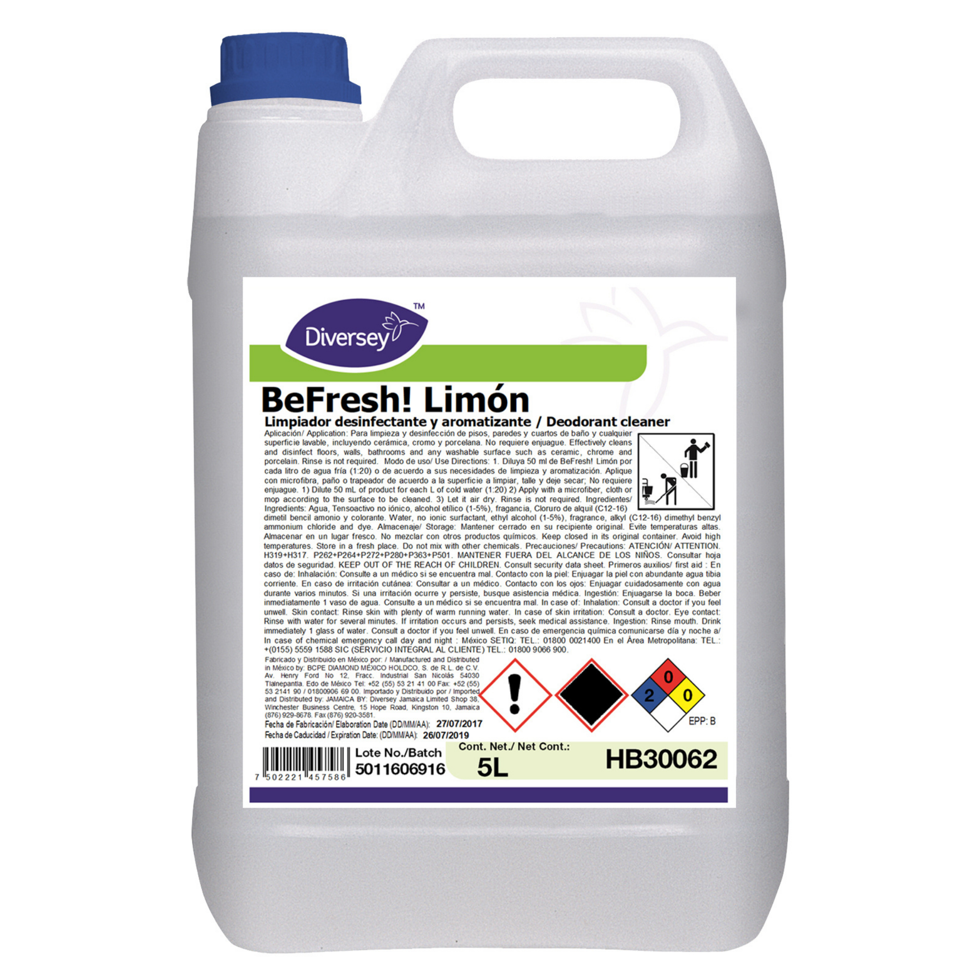 Limpiador Desinfectante Neutro Limón Diversey HB30062