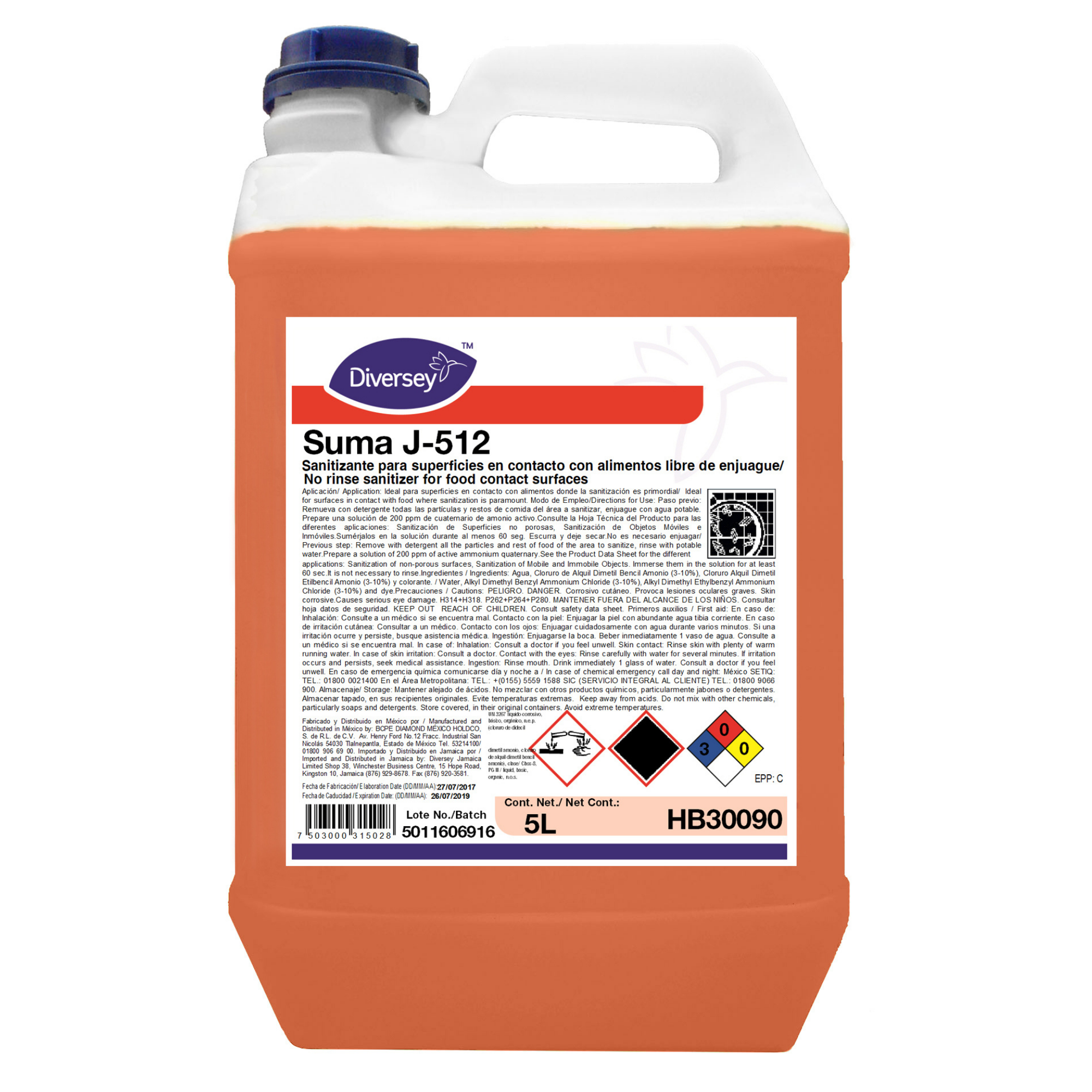 Sanitizante para Superficies con Alimentos Diversey J-512 5L
