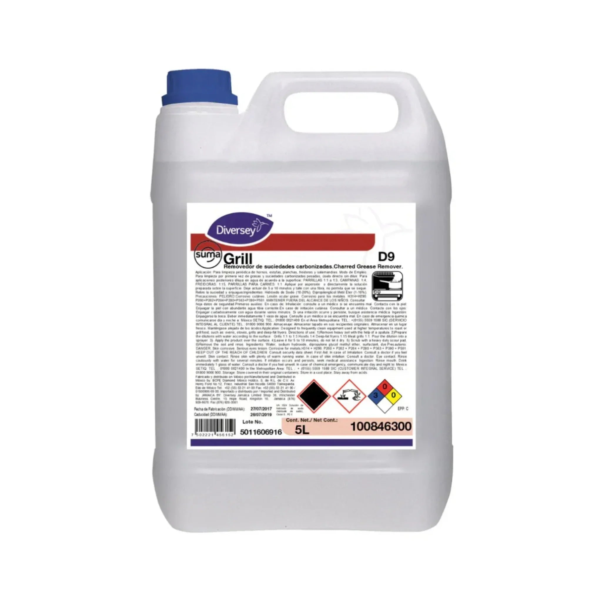 Envase de 5L y botella del sistema Accumix del removedor de suciedad carbonizada Suma Grill D9.