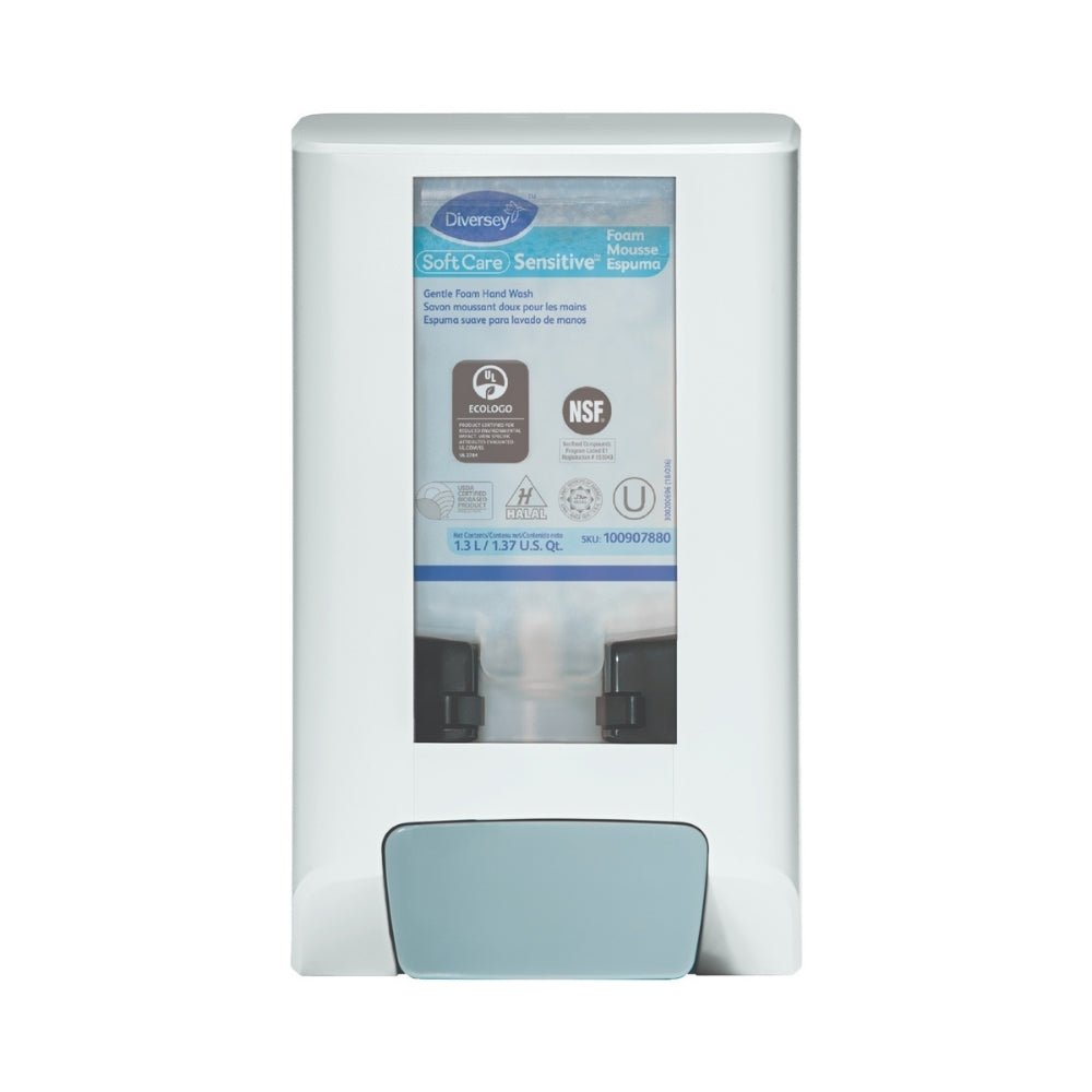 Primer plano del dispensador IntelliCare mostrando la ventana de visualización del nivel de producto del cartucho.