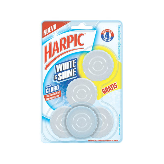 Harpic® White & Shine Pastilla para Tanque con Aroma a Cloro, 5PZAS (RB-3037542) - Karlan ¡Marca la Limpieza!RB-3037542