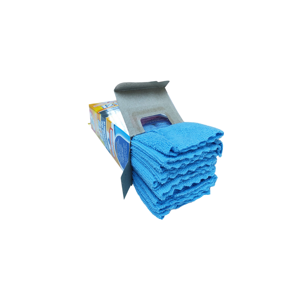 toallas-microfibra-dust-azul-verde.peng: Paquete de toallas de microfibra DUST, mostrando las opciones en color azul