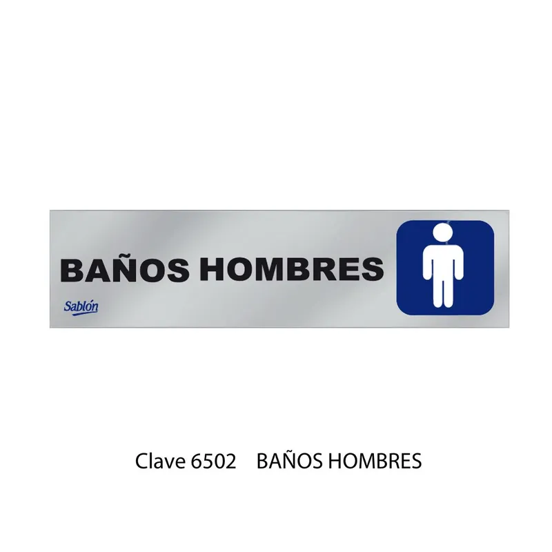 Señal de Baños Hombres — Señal de Aluminio Adherible — Visibilidad de 0 a 3.5 metros
