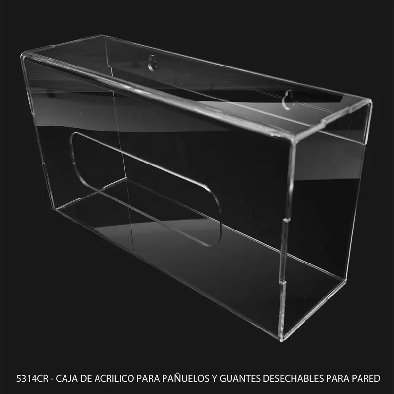 Caja de acrílico de 3mm — Tapa ranurada de acrílico de 6mm — Para pared — Uso: pañuelos y guantes desechables