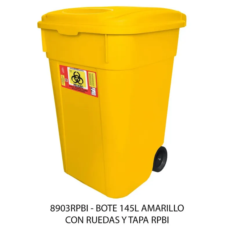 Contenedor de Basura — para residuos biológicos peligrosos e infecciosos — 145 litros — con Ruedas