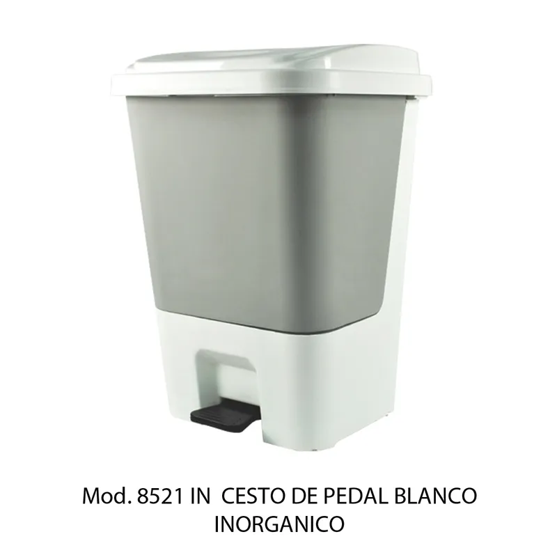 Bote de basura de pedal de 17 litros — Color Blanco con Gris — Para Inorgánico