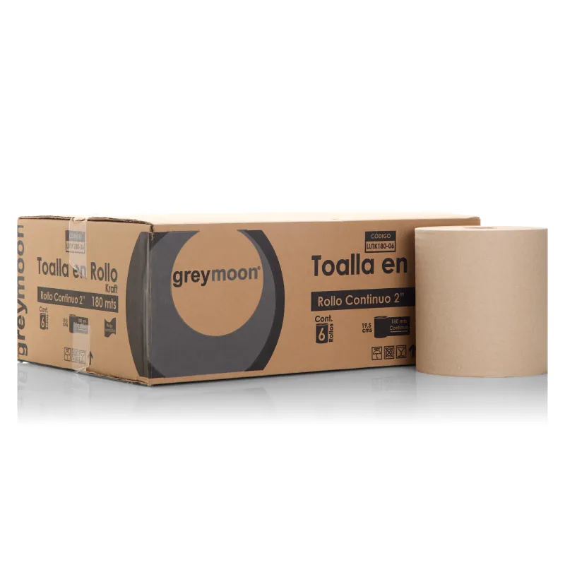 Toalla en rollo Kraft natural 6 rollos 180 mts. Cto 2" 19.5 cm. De ancho