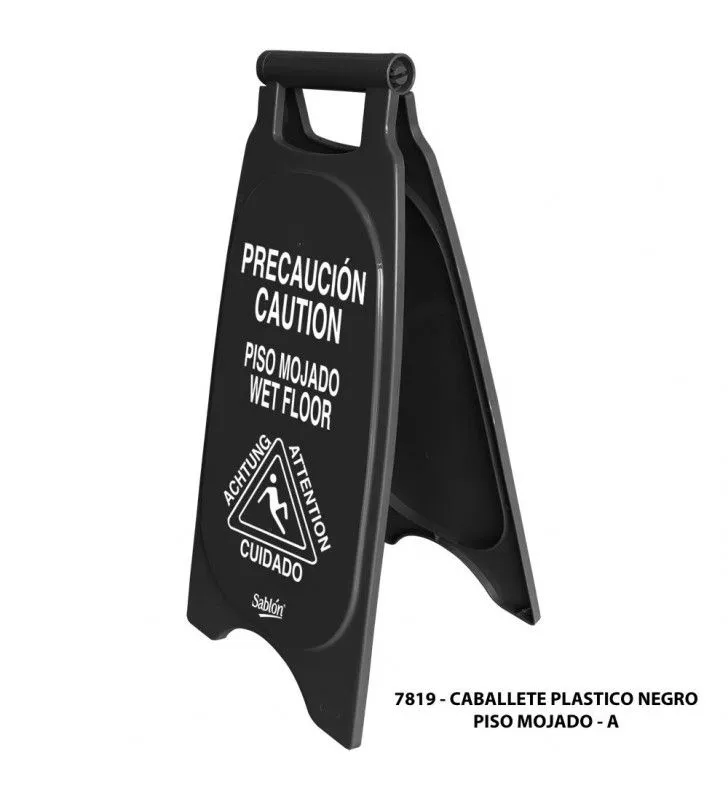 Caballete de Plástico Rígido — Señal: Piso mojado — Color: Negro Elite