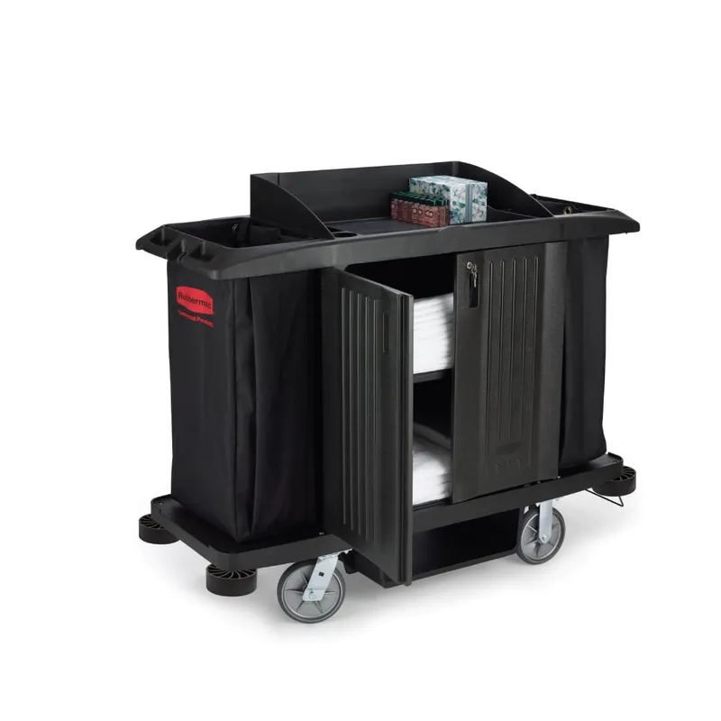 Carro de limpieza tamaño completo Executive con puertas Negro