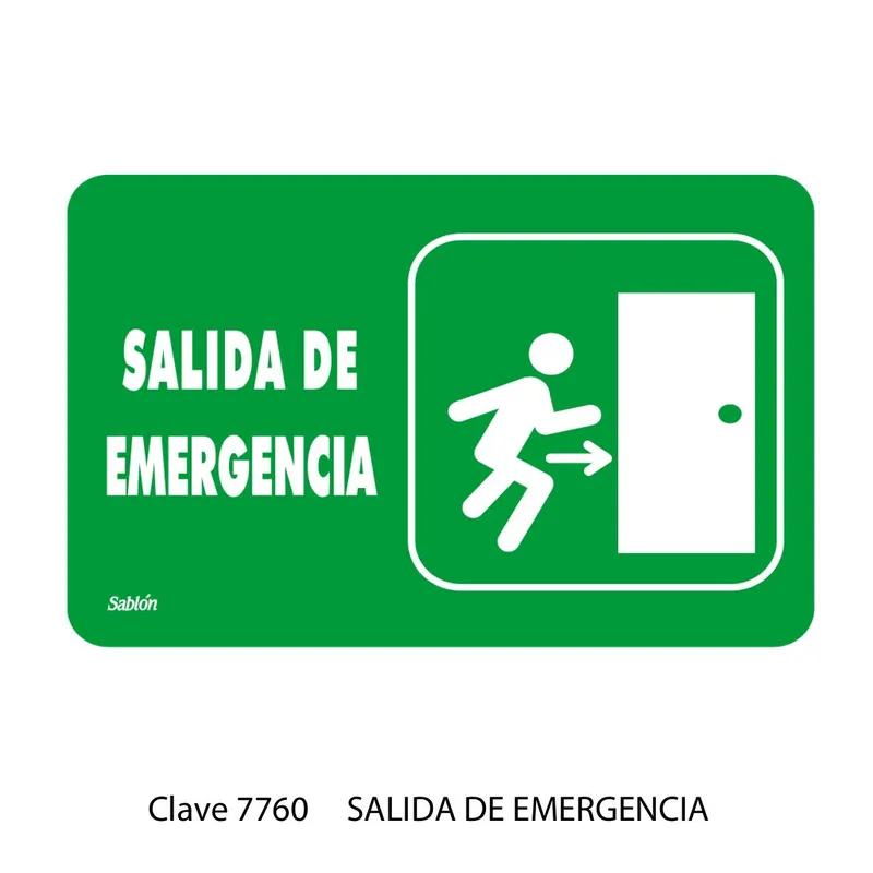 Señal de salida de emergencia — Placa Rígida Autoadherible Grande — Visibilidad de 0 a 12 metros