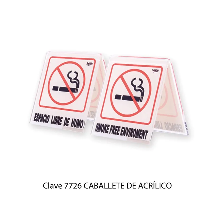 Caballete no fumar — Caballete en acrílico — Con leyenda en español e inglés
