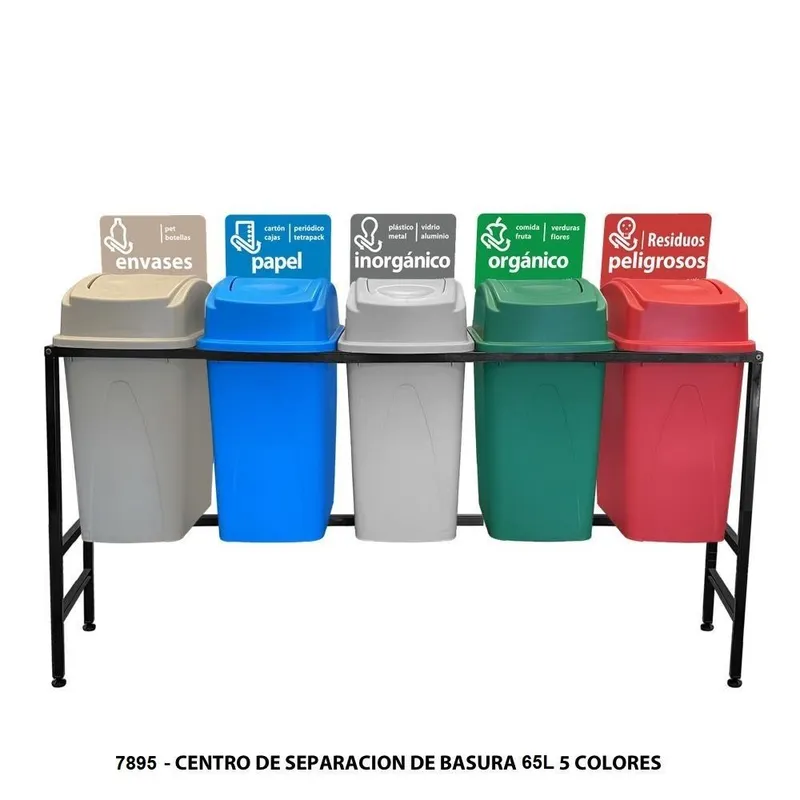 Centro de separación de basura 65 litros — Con 5 botes de basura — Con Tapa Lateral