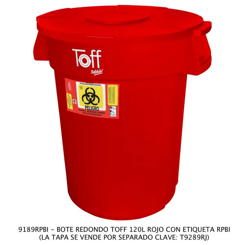 Contenedor de basura TOFF — Con etiqueta RPBI — 56.9 cm de diámetro — 70 cm de altura
