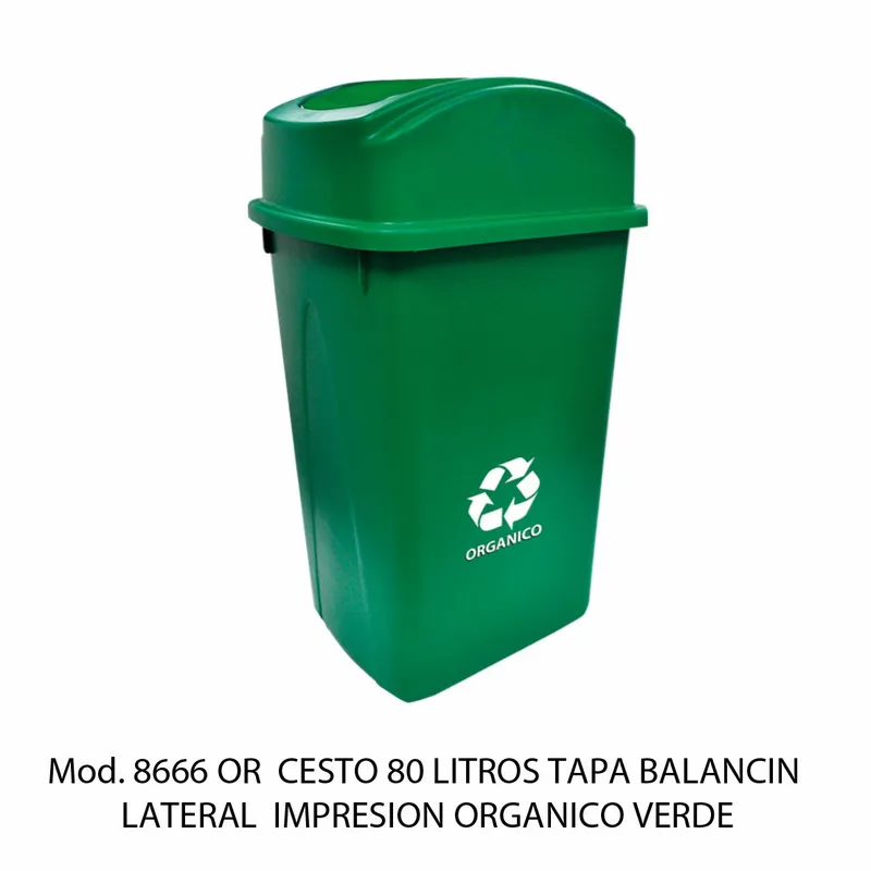 Bote de basura grande de 80 litros — Tapa Balancín Lateral — Con impresión — Orgánico