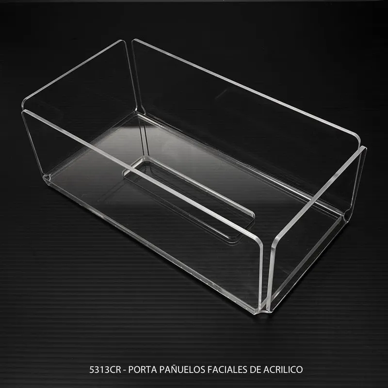 Caja de acrílico de 3mm — Tapa ranurada de acrílico de 6mm — Se va ajustando según la cantidad de pañuelos