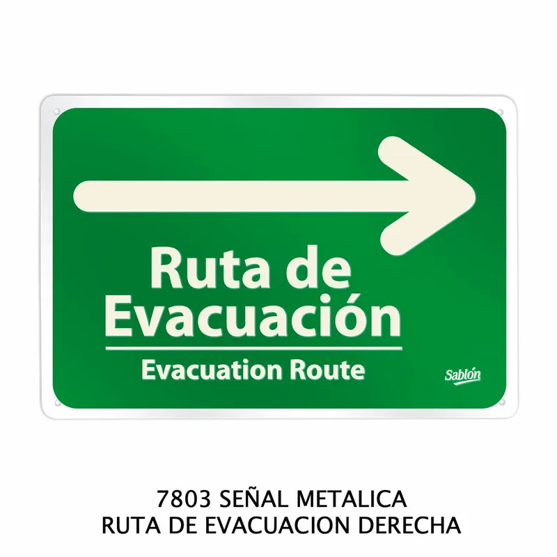 Señal de Ruta de Evacuación — Señal Metálica — Visibilidad de 0 a 12 metros — Luminiscencia: Más de 4 metros