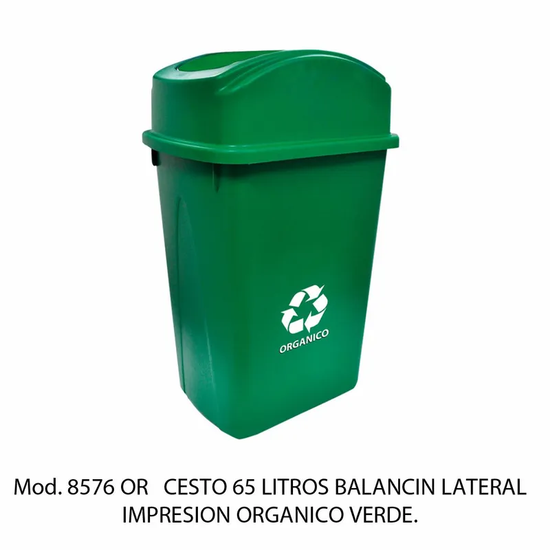 Bote de basura grande de 65 litros — Tapa Balancín Lateral — Con impresión — Orgánico