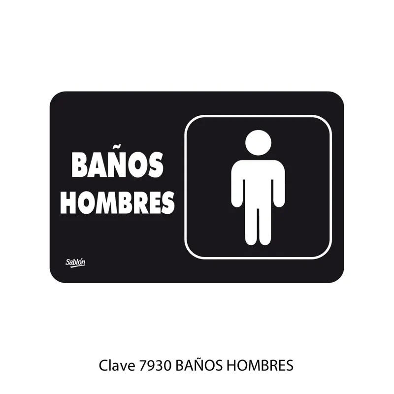 Señal de Baños Hombres — Placa Rígida Autoadherible Mediana — Visibilidad de 0 a 8 metros