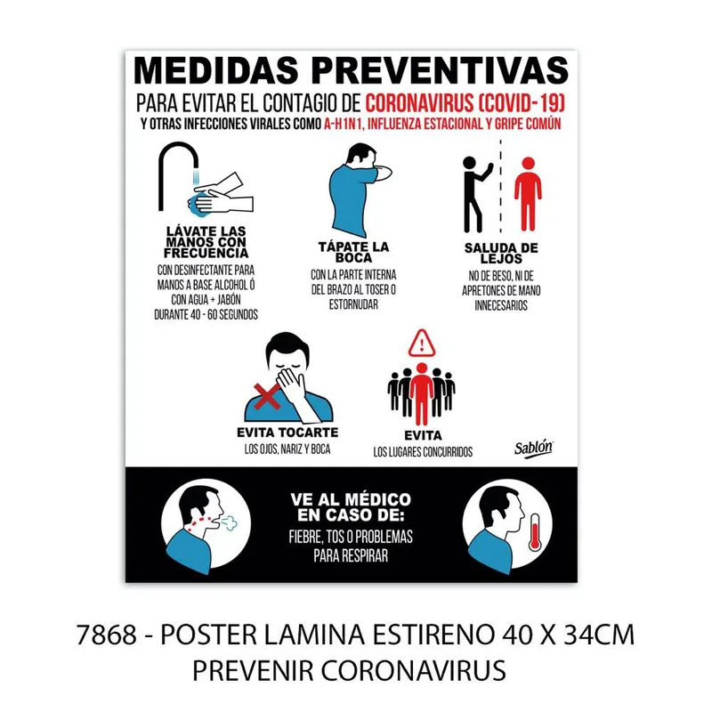 Señal de prevenir el coronavirus — Póster lámia estireno — Visibilidad de 0 a 8 metros