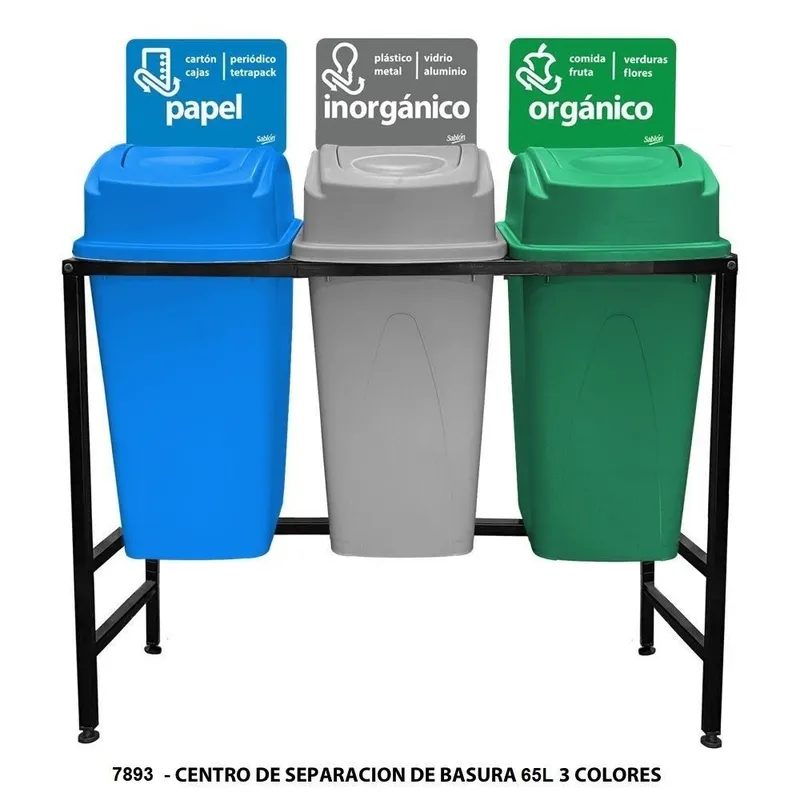 Centro de separación de basura 65 litros — Con 3 botes de basura — Con Tapa Lateral