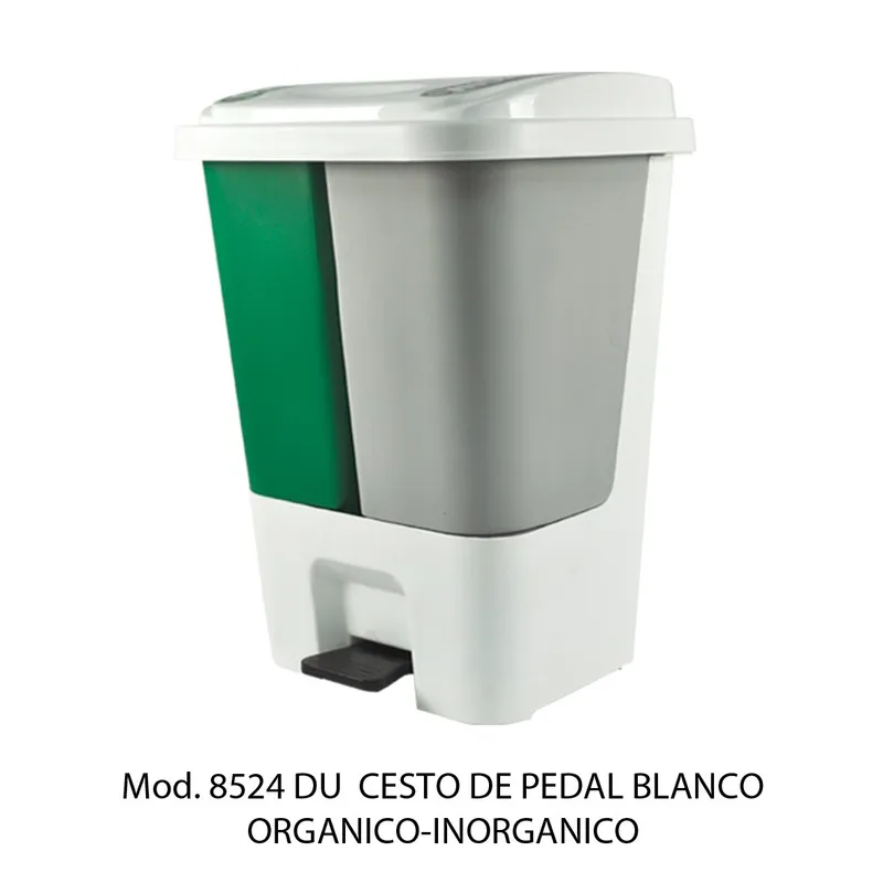 Bote de basura de pedal de 17 litros — Color Blanco con Gris y Verde — Para Orgánico e Inorgánico