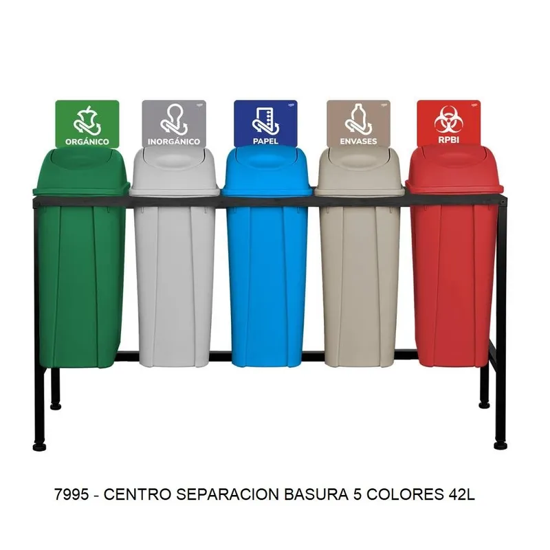 Centro de separación de basura 42 litros — Con 5 botes de basura — Con Tapa Lateral