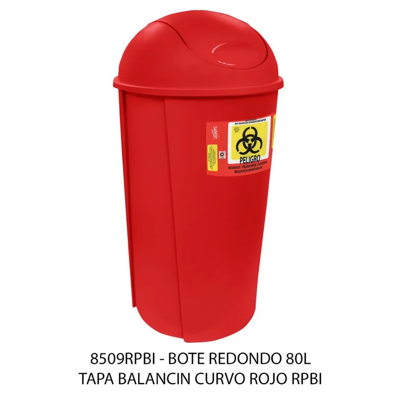 Bote de Basura Redondo — para residuos biológicos peligrosos e infecciosos — 80 litros — con Balancín Curvo
