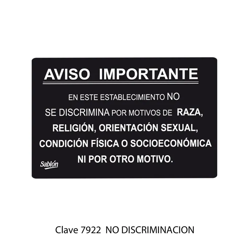 Señal de no se discrimina — Placa Rígida Autoadherible Mediana — Visibilidad de 0 a 8 metros