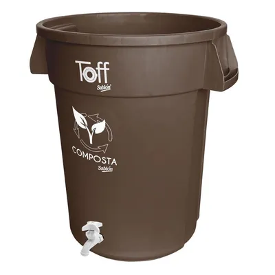 Bote redondo Toff 120L Café con llave de PVC para composta
