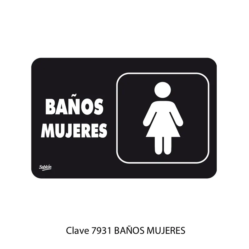 Señal de Baños Mujeres — Placa Rígida Autoadherible Mediana — Visibilidad de 0 a 8 metros