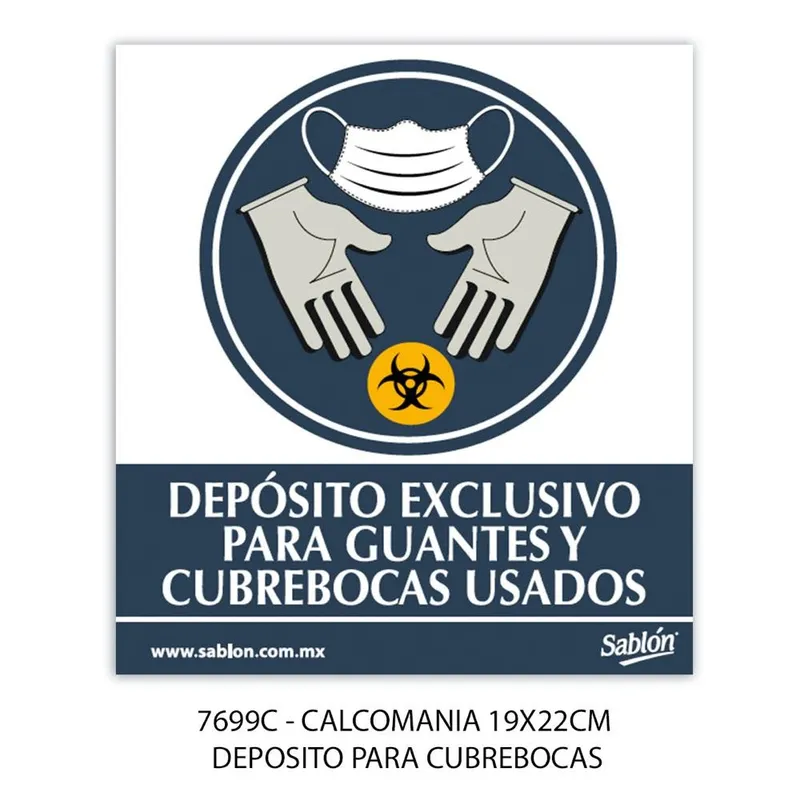 Señal calcomanía Depósito Exclusivo para Guantes y Cubrebocas Usados — 19×22 cm