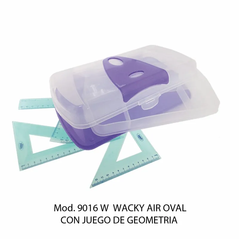 Estuche Escolar Wacky Air Oval — Con Juego de Geometría — Colores Rosa, Azul, verde, Rojo, Humo