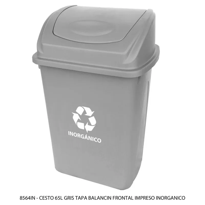 Bote de basura grande de 65 litros — Tapa Balancín Frontal — Con impresión — Inorgánico