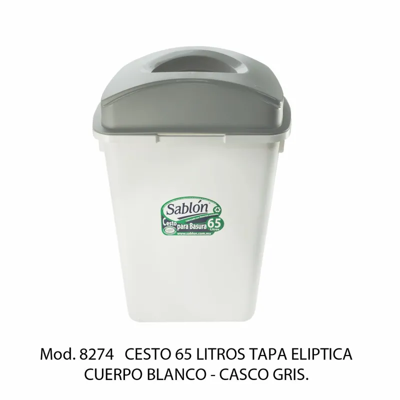 Bote de basura grande de 65 litros — Tapa Elíptica Gris