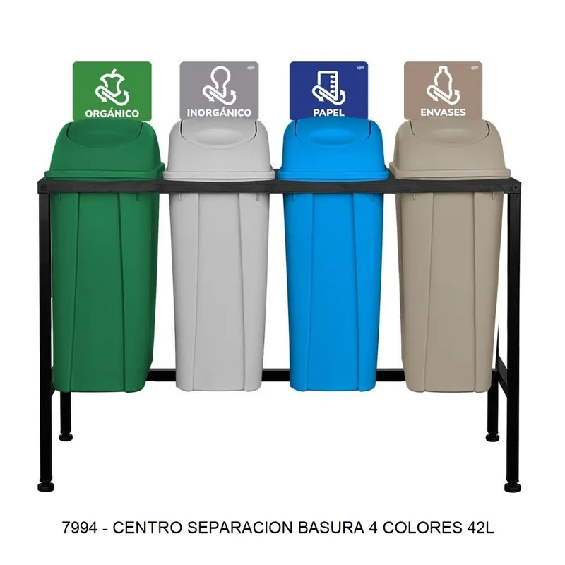 Centro de separación de basura 42 litros — Con 4 botes de basura — Con Tapa Lateral