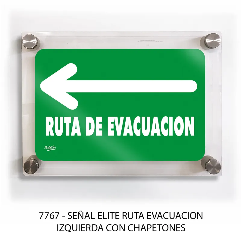 Señal de Ruta de Evacuación — Placa de Acrílico Adherible — Visibilidad de 0 a 12 metros — Elite