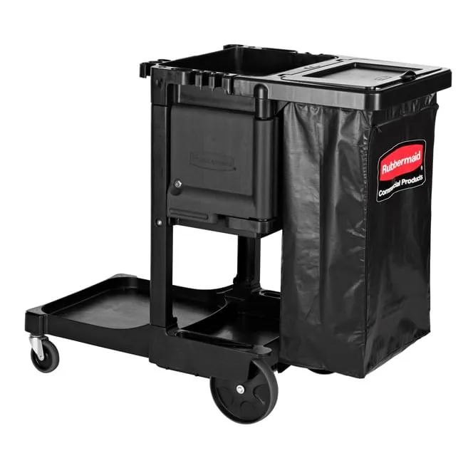 Carro de limpieza ejecutivo para conserjes – tradicional, negro