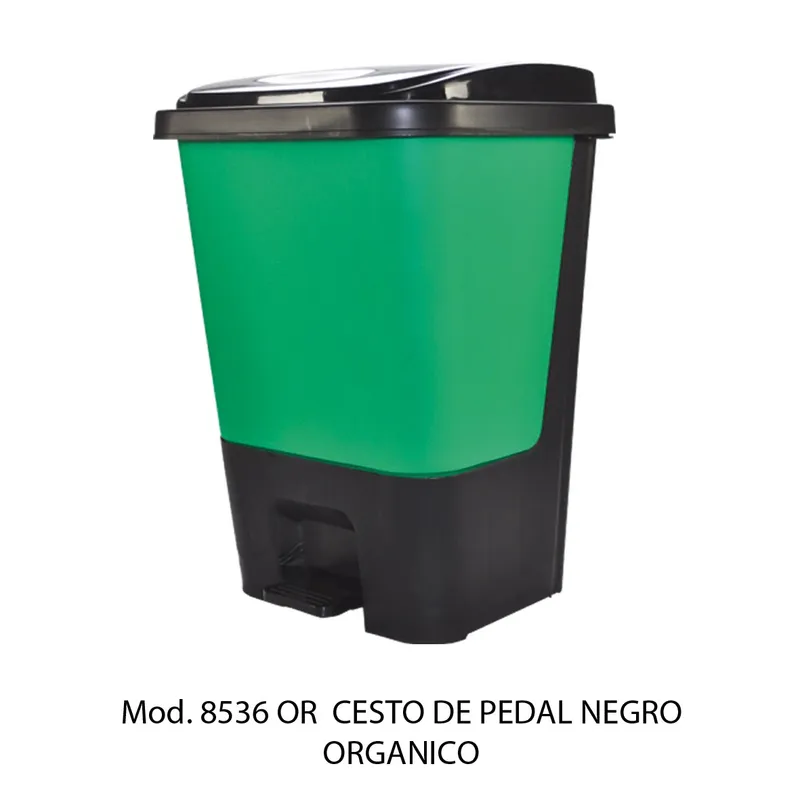 Bote de basura de pedal de 17 litros — Color Negro con Verde — Para Orgánico