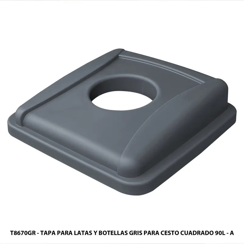 Tapa para Latas y Botellas Gris para Cesto Cuadrado 90l T8670gr — Material: Polipropileno