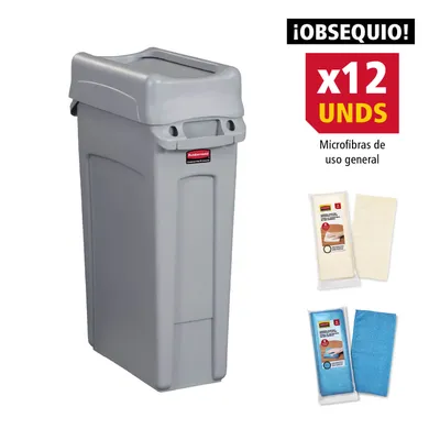 Combo 3: Contenedor Slim Jim® + Tapa abatible para contenedor Slim Jim® + Obsequio dos paquetes de paños de microfibra de uso general (12 pzs c/u)