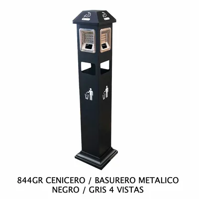 Cenicero y basurero metálico — Color Negro-Gris — 4 vistas