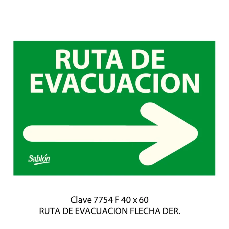 Señal de Ruta de Evacuación — Señal para espacios grandes — Visibilidad de 0 a 30 metros — Uso Industrial