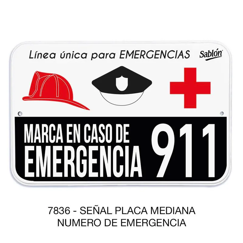 Señal de emergencia número 911 — Placa Rígida Autoadherible Mediana — Visibilidad de 0 a 8 metros