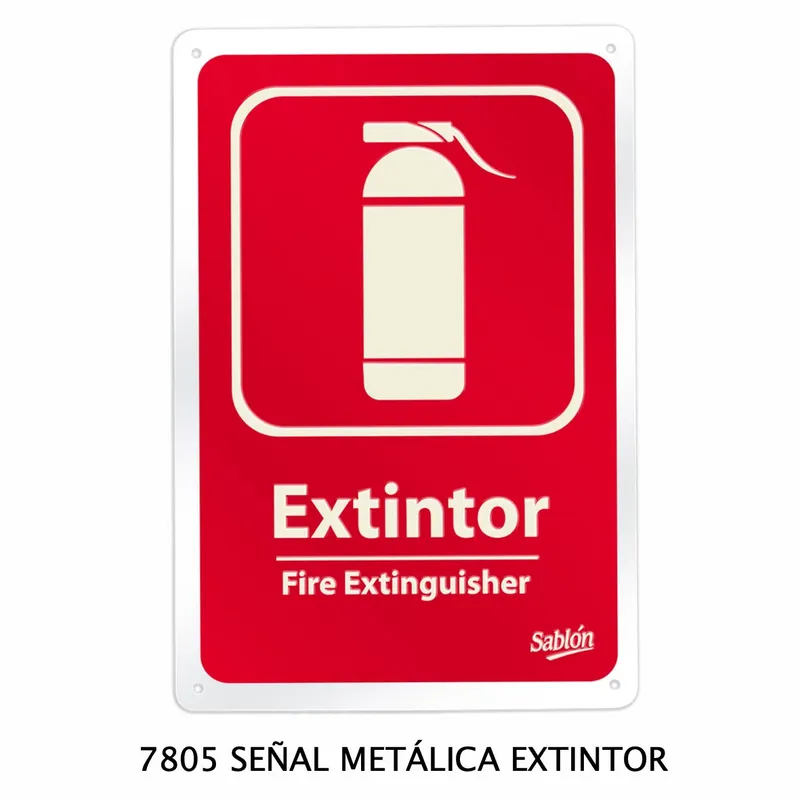 Señal de extintor — Señal Metálica — Visibilidad de 0 a 12 metros — Luminiscencia: Más de 4 metros