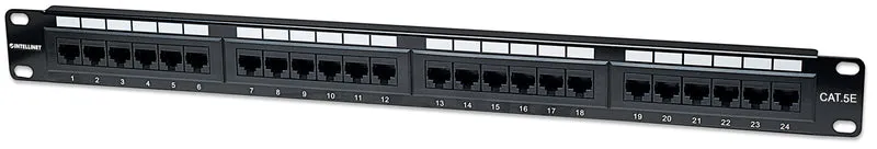 Panel de parcheo INT CAT 5E 24 ptos 1U para montaje en rack